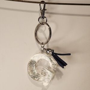4 1/2” Handmade Letter “G” Resin Silver Leaf Tassel Keychain